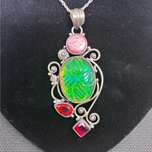 Dichroic Glass with garnet and pearl accents